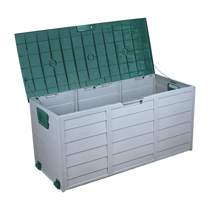 Winado 75 Gallons Plastic Deck Box with Wheels, Green/Gray