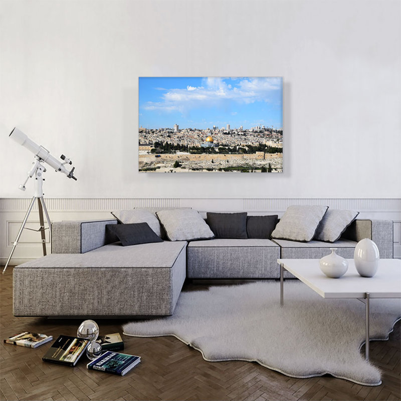 «Skyline» de Jérusalem, reproduction de photo sur toile tendue, H 26 po x l 40 po x P 0,75 po