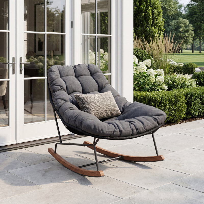 Chaise berçante d'extérieur en acier avec coussin Gifty
