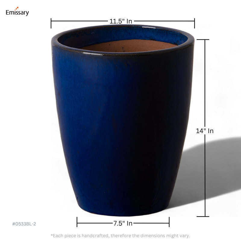 Handmade Ceramic Planter, Blue, 14" H x 11.5" W x 11.5" D