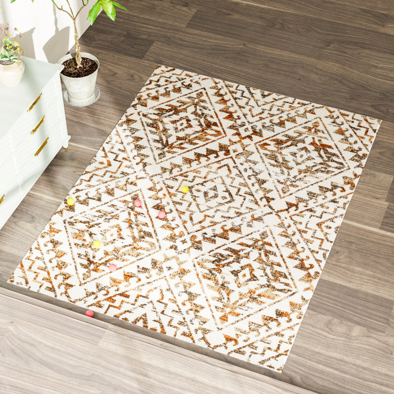 Losoya Geometric Southwestern Area Rug in Brown/Beige/Cream, Rectangle 3' x 5'