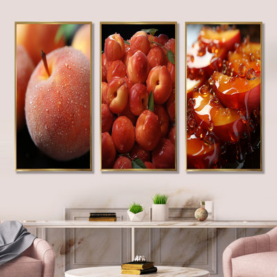 Juicy Peach Fruit Delight I - Fruits Canvas Art Print Set Of 3