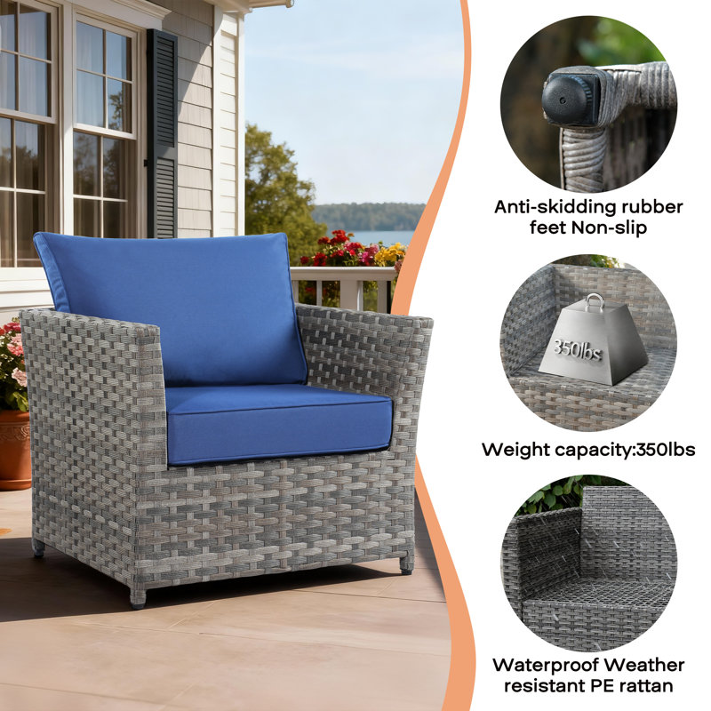 12-Piece Outdoor Rattan Wicker Modular Patio Conversation Set with Cushions, Navy Blue