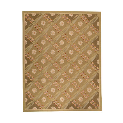 Floral Handmade Handwoven Wool GREEN / GREEN Area Rug