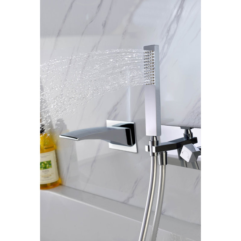 Robinet de baignoire mural moderne avec douchette à main et inverseur Sumerain, Chrome chrome