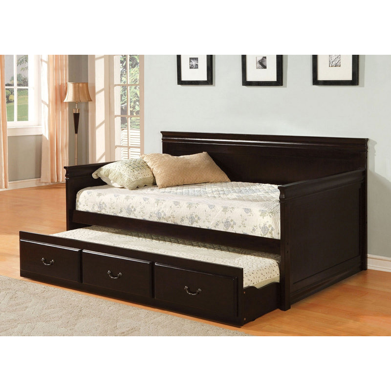 Lit de jour de style traditionnel avec lit gigogne simple et lit plateforme de style anglais avec finition espresso