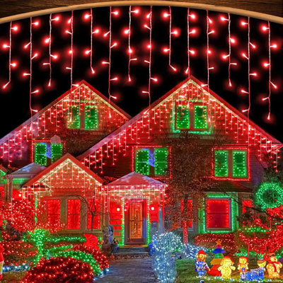 66 lumières de Noël 66 pi pour l'extérieur, 640 lumières à glaçons à DEL pour l'extérieur, lumières scintillantes connectables à fil transparent avec 8 modes de minuterie imperméables pour les fêtes de mariage