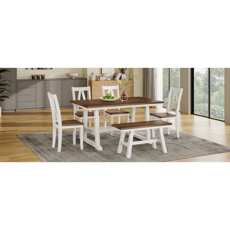 Tranel Double Pedestal Dining Set, Natural/White, Natural/White