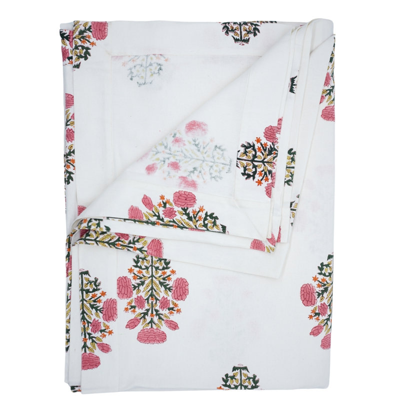 Jaculin  18X18 Handmade Block Print Cotton Napkin,Pink Floral Napkin, Swadesh