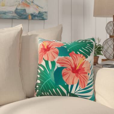 One Floral outdoor pillow cover, Pink Orange decorative throw pillow,  Tropical pillow, accent pillow, Floral pillow, Hawaiian Pillow