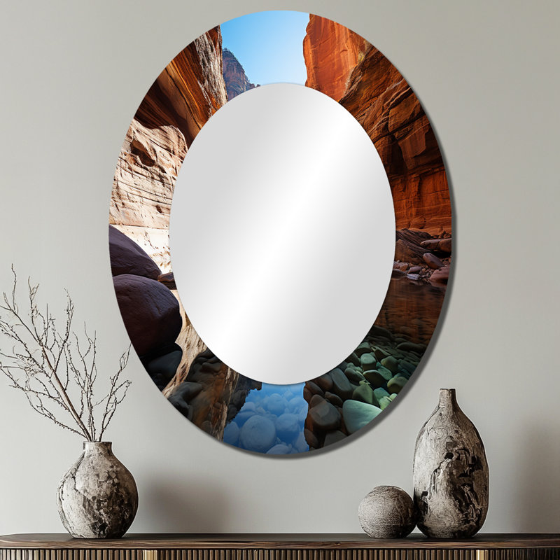 Canyon Enchantment River - Miroir mural Mid-Century moderne bleu sarcelle, 40 po x 30 po