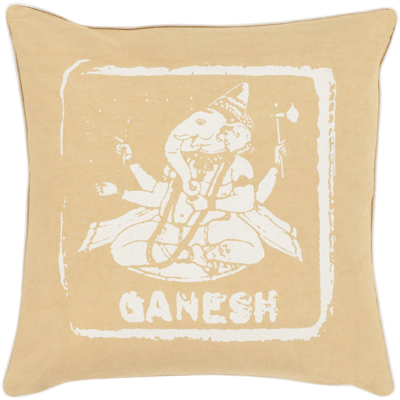 Cotton Throw Pillow, 22" H x 22" W x 4" D, Wheat/Ivory, No Fill
