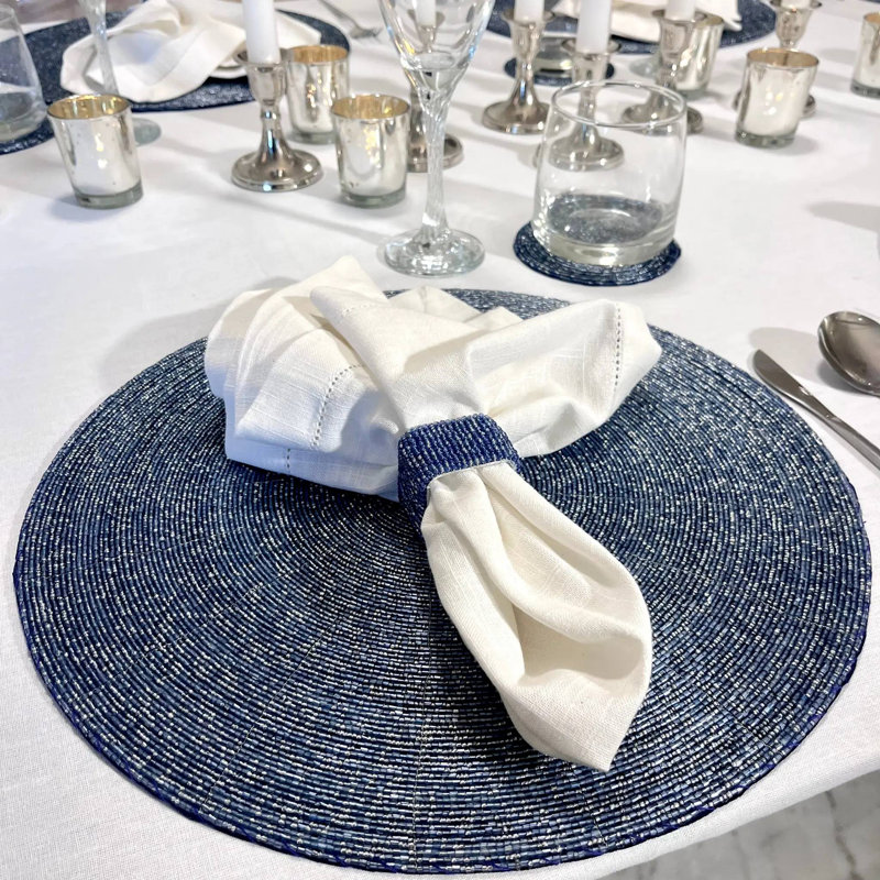 Napperon en verre perlé bleu clair, ensemble de 4, Mélange bleu clair