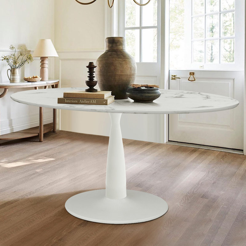 Bernabeu 59 Inch Oval Dining Table, Marble