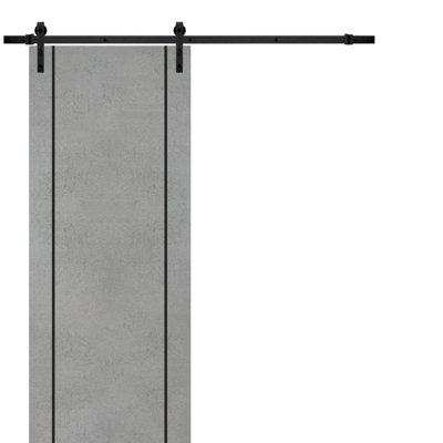 Porte coulissante de style grange avec quincaillerie Planum 0017, supports de rail en béton de 2 m (6,6 pi), ensemble robuste, portes intérieures modernes à panneaux pleins - 107 cm x 213 cm (42 po x 84 po) - Rail noir