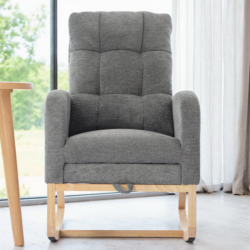 Dark Green Modern Plush Rocking Chair with Adjustable Footrest & Side Pocket — Ultimate Comfort Lounge Armchair, DARK GREY