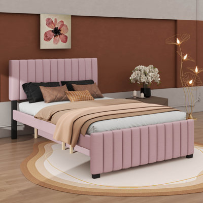Lit plateforme double en velours avec tiroir gigogne coulissant simple