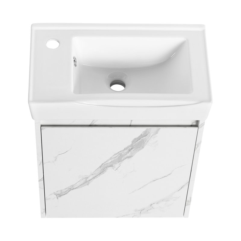 Wall-Mounted Bathroom Vanity With Ceramic Sink And Ample Storage Space