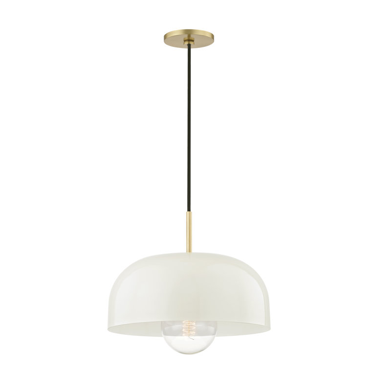 Avery 1 Light Pendant, Cream, Aged Brass, 5.75" H x 14" W x 14" D