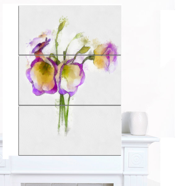 DesignArt Eustoma Flowers Watercolor Sketch On Canvas 3 Pieces Print ...