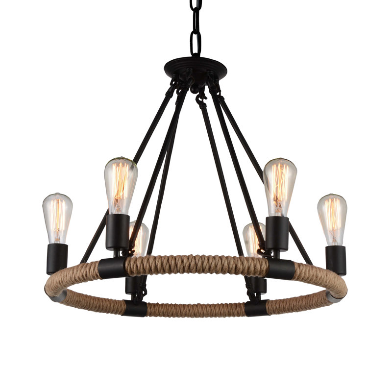 Dermott 6 - Light Dimmable Wagon Wheel Chandelier