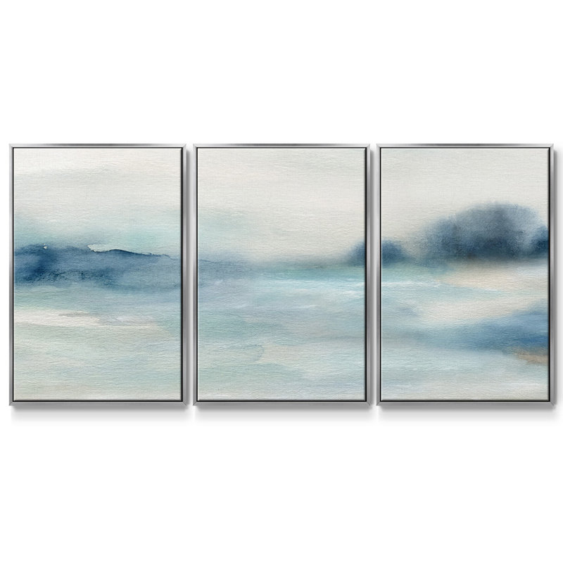 «Simply Soft Morning» - Toile encadrée à pièces multiples, Argent, H 24 po x l 48 po x P 2 po