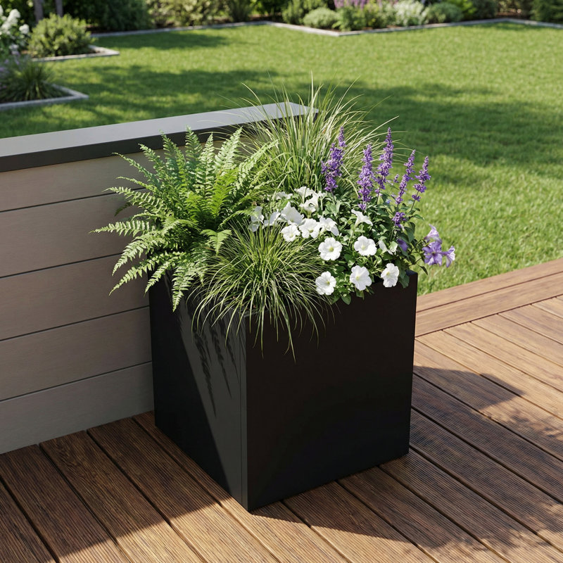 Rectangular Metal Planters for Outdoor Plants, 18" H x 17" W x 17" D