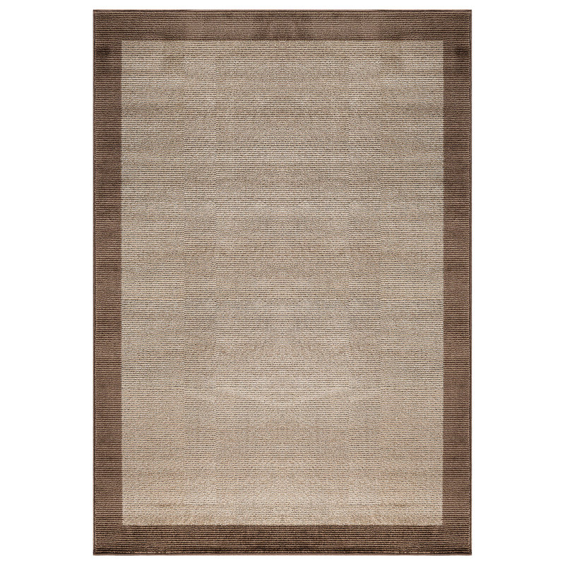 Tapis moderne à motif géométrique moderne à bordure, Rectangle 4pi x 6 pi, Beige