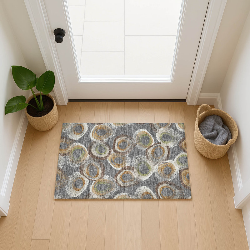 Machine Washable Indoor/Outdoor Huseby ACN2278 Geometric Rug, Rectangle 1'8" x 2'6"