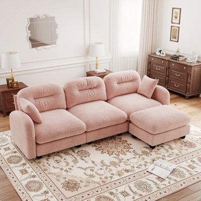Cloud Sofa, L-Shaped Sofa With Ottoman, Chenille Fabric, High-Density Foam,For Living Room