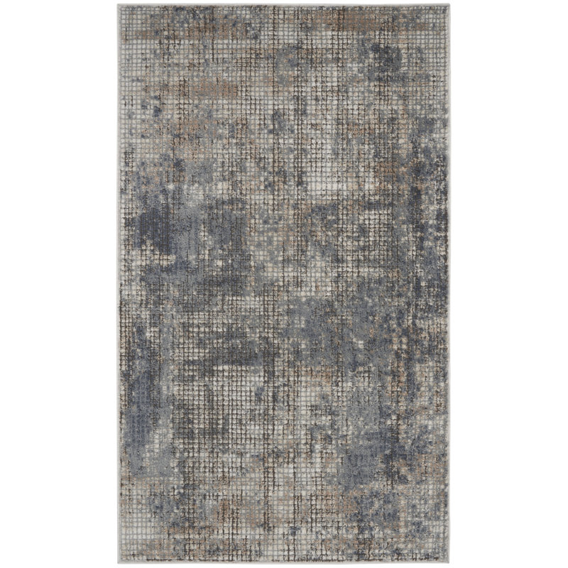 Tapis bleu antidérapant bleu et beige patiné