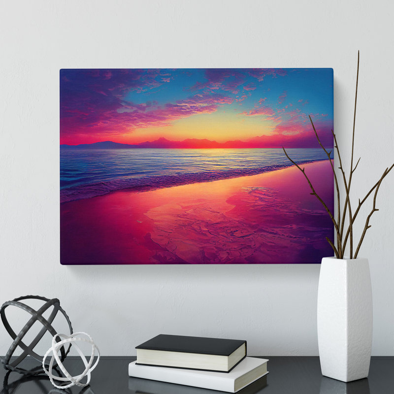 XXX-H1022-WF-2819X Dreamlike Ocean Sunset - Wrapped Canvas Painting, 35cm H x 50cm W x 3cm D
