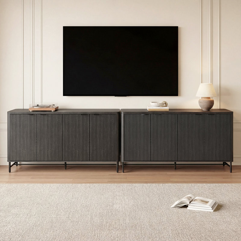 Fluted Sideboard Buffet Cabinet with Adjustable Shelves , Black
