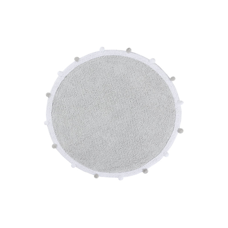 PomPom Elegance Light Grey Handmade Cotton Rectangular Rug