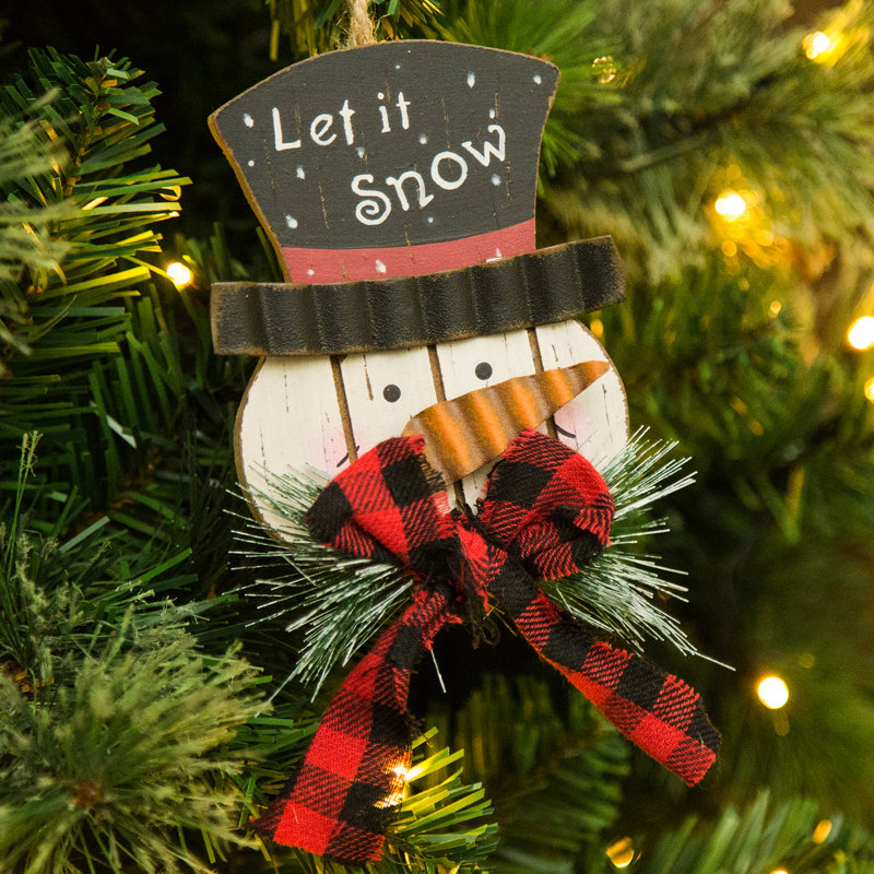 Ornement en forme de bonhomme de neige en bois