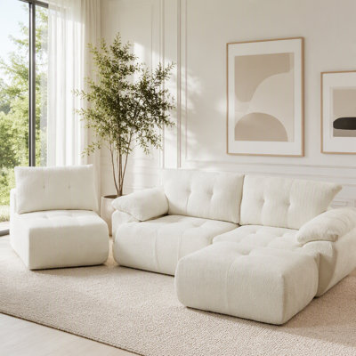 115-inch Large 3-Seater Modular Cloud Sofa with Horn-Shaped Backrest