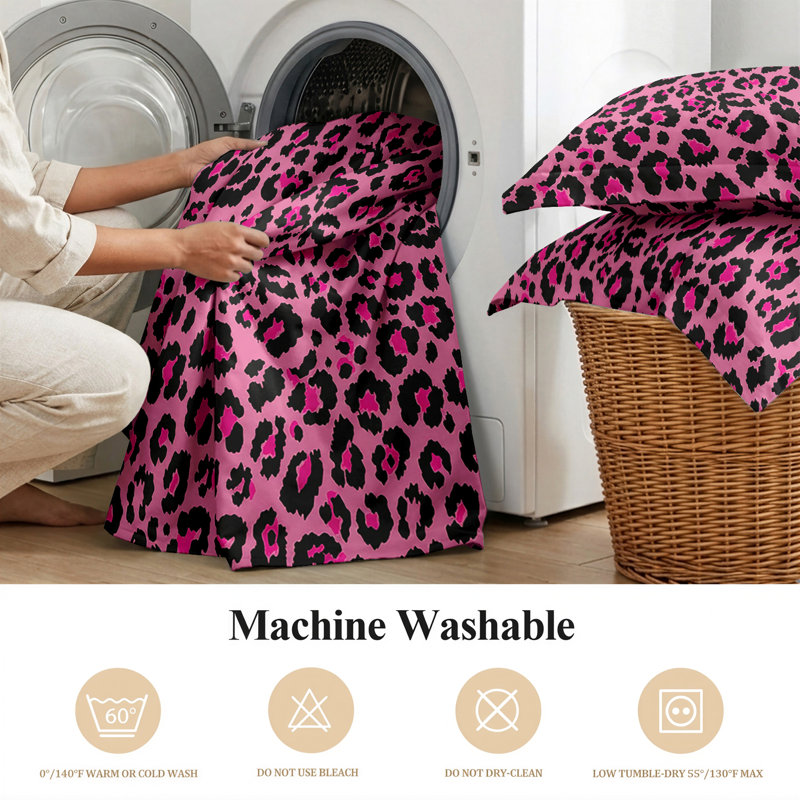 Sheet Set, Ensemble de draps pour grand lit avec 2 taies d'or, Hot Pink Leopard