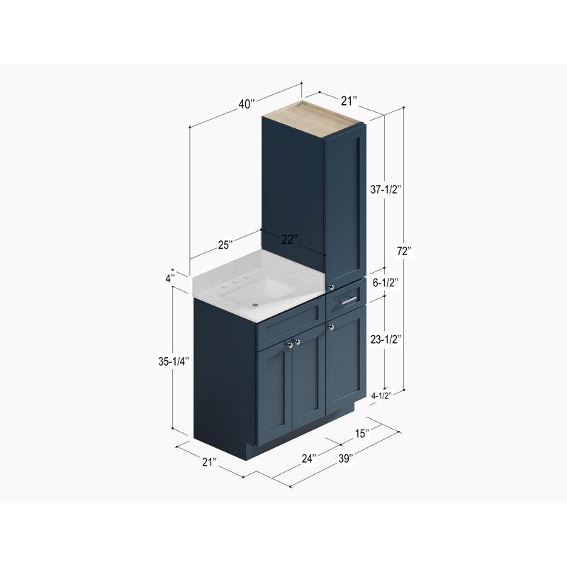 Meuble-lavabo simple 39 po Disar, Bleu