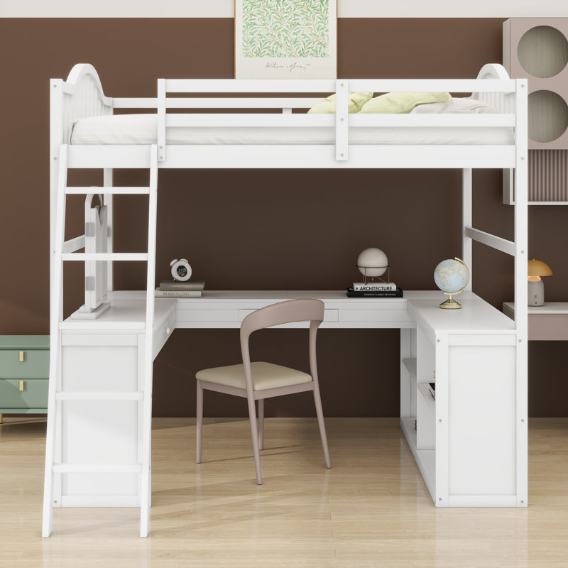 Lit mezzanine avec bureau en U, Blanc