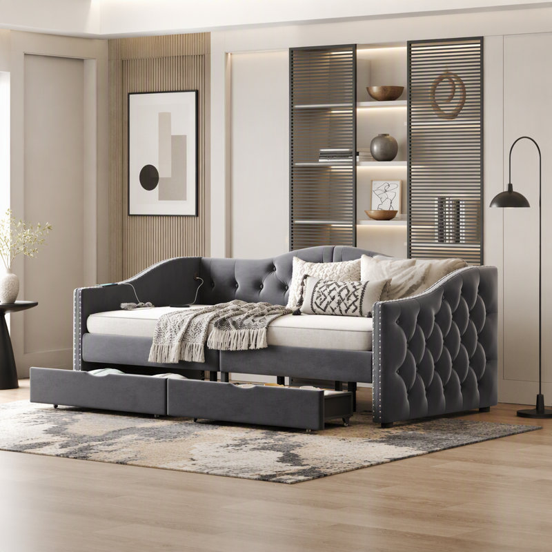 Upholstered Daybed with Storage Drawers