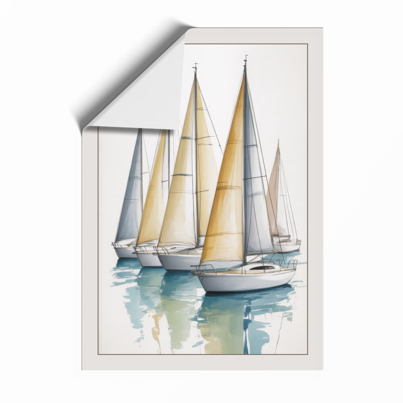 Three Sailing Vessels Coastal - Framed Print, Oak, A3 - 42.0 x 29.7 cm