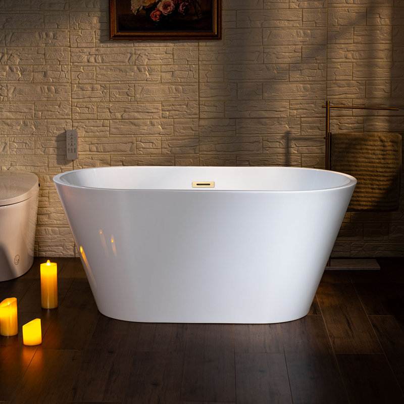 54'' x 29.5'' Freestanding Soaking Acrylic Bathtub, Brushed Gold