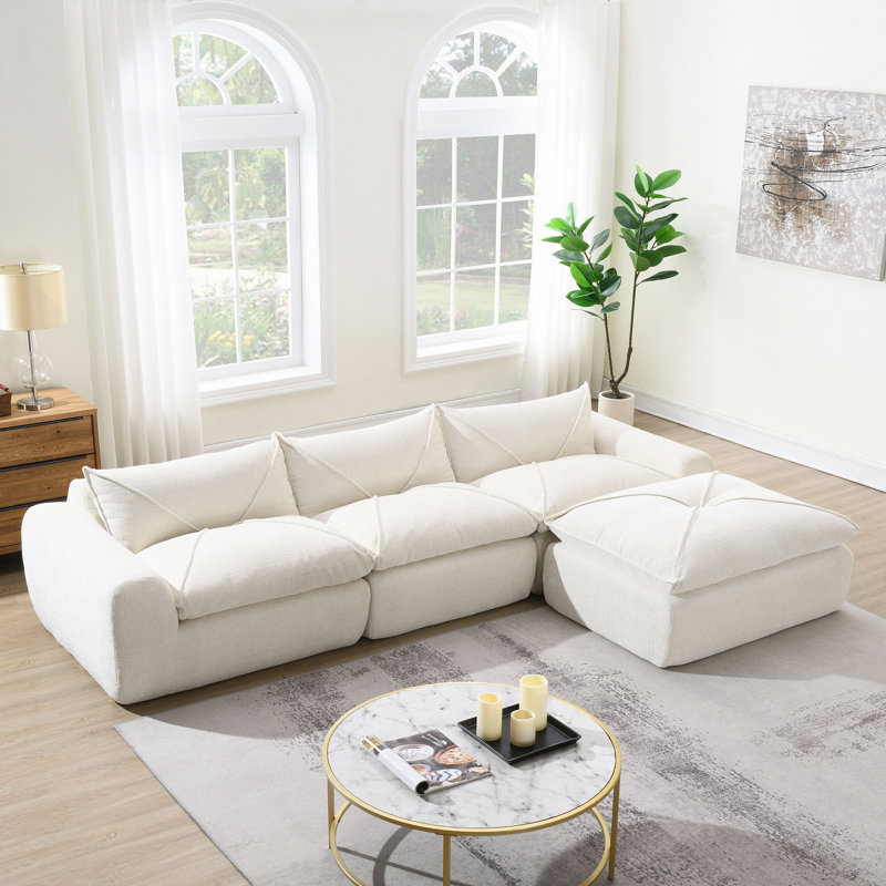 Canapé de 116 po entièrement compressé avec mousse haute densité, aucun assemblage requis, conception sans pieds sans structure, dossier et coussin de siège intégrés, combinaison libre, chenille de particules