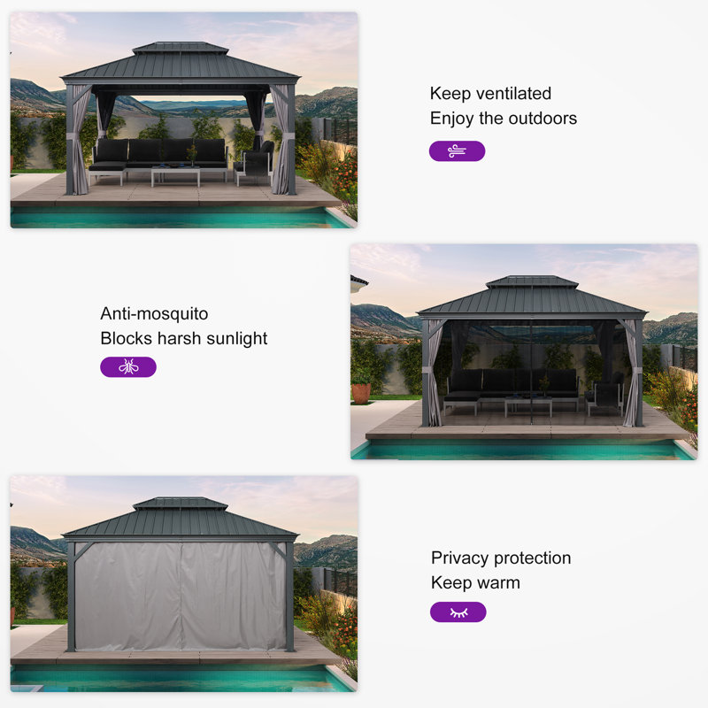 Purple 11' x 14' Hardtop Patio Gazebo with Grey Steel Frame