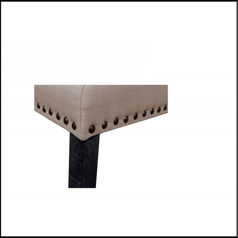 Ensemble de 2 chaises de comptoir rembourrées, garniture cloutée, pieds en bois gris antique, tabourets de cuisine confortables et élégants