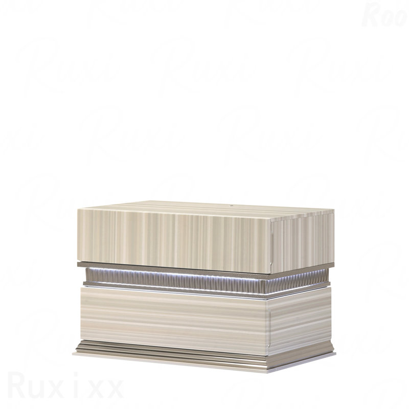 Table de chevet à 2 tiroirs en bois gris, moderne avec DEL et détails linéaires épurés