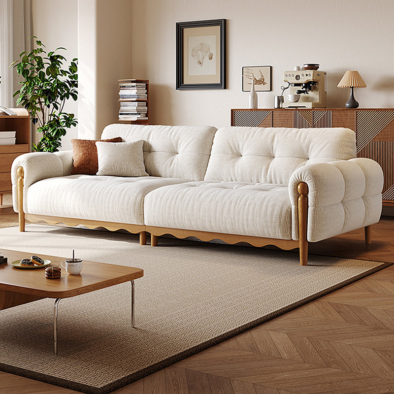 Causeuse 110,24 po en mélange de lin blanc avec coussins décoratifs, 35.43" H x 110.24" W x 37.4" D