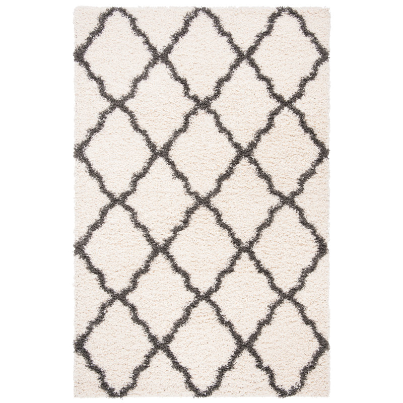 Tapis géométrique ivoire / gris foncé, Rectangulaire 3 pi x 5 pi