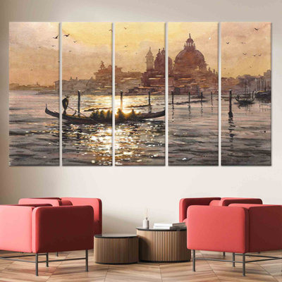 Vintage Venice Italy Landscape Art Print: Canvas Wall Decor,5P Wrapped Canvas