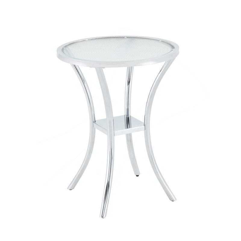 Table de bar en acier inoxydable avec plateau en verre trempé et base plaquée en chrome, Chrome